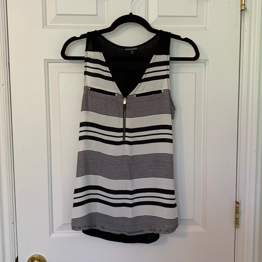 Black and white striped Express zip tank